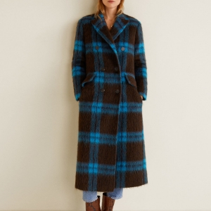 Checkered wool-blend coat